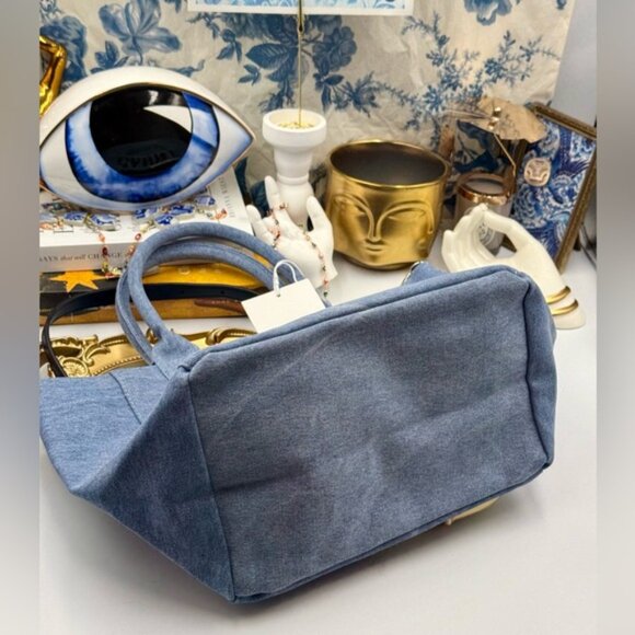 🆕 GANNI 🧿 NWT Washed Blue Embroidered Logo Small Shopper - Picture 7 of 11